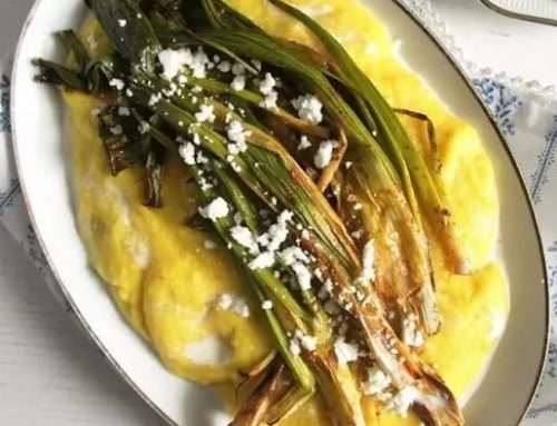 Roasted Spring Onions with Polenta